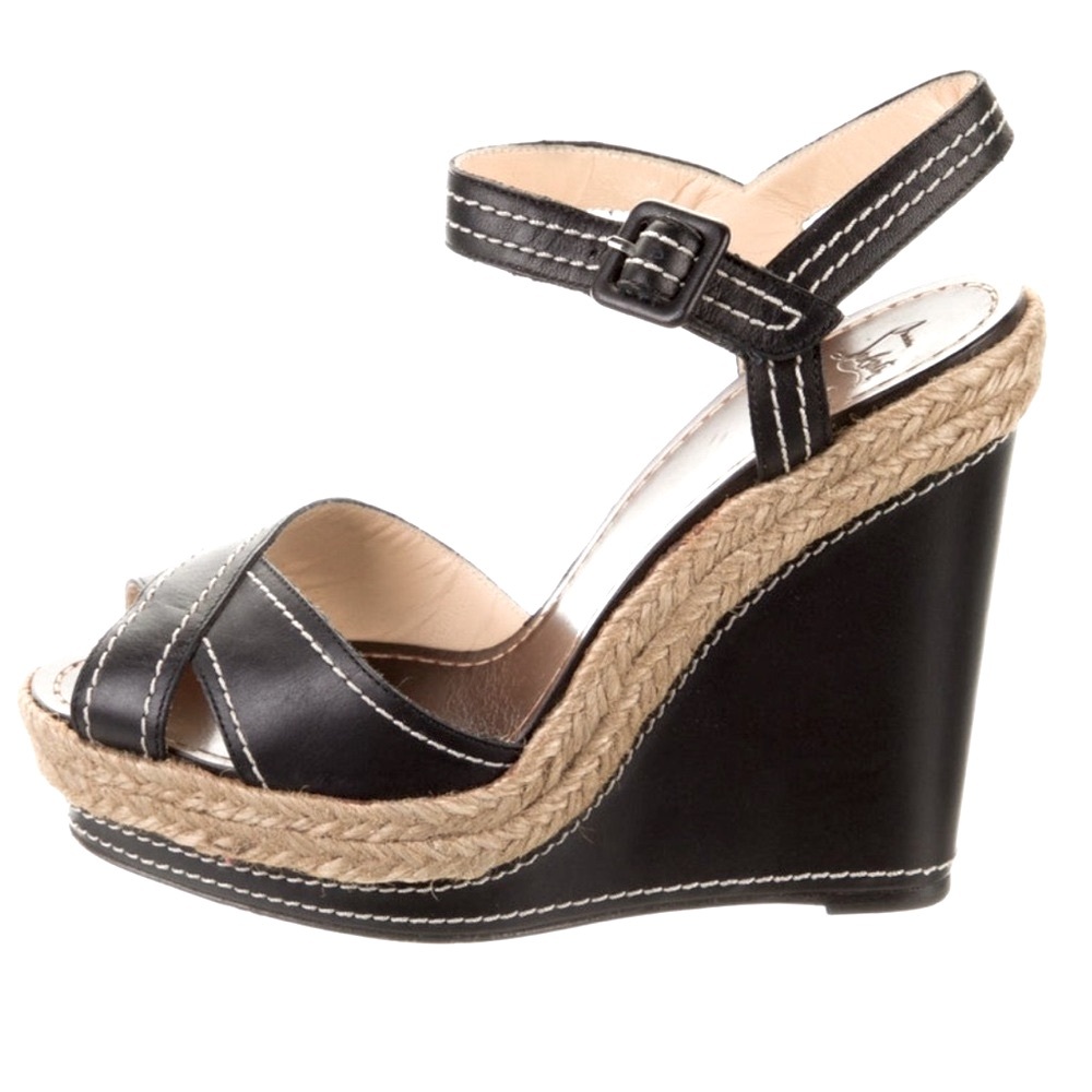 Vintage CHRISTIAN LOUBOUTIN Almeria leather espadrille wedge sandals size 36